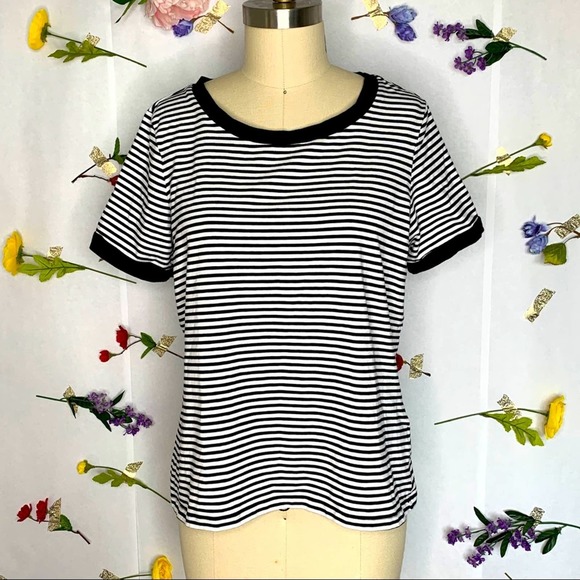 Susan Graver Tops - Susan Graver Weekend Wide Neck Striped Tee